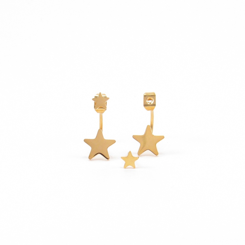 Gold Star Ear Jacket Earrings Small Cute Double